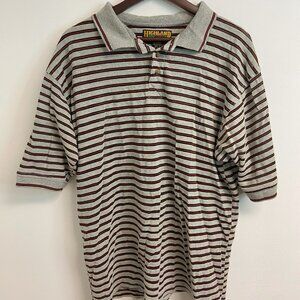 Highland Outfitters Vintage Mens Polo Size Large Cotton Gray Black Red